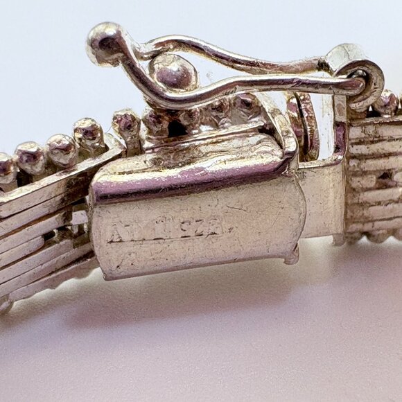 Sterling Silver 925 Interlocking Link Beaded Design Chain Bracelet Size 7.25" - Picture 6 of 11